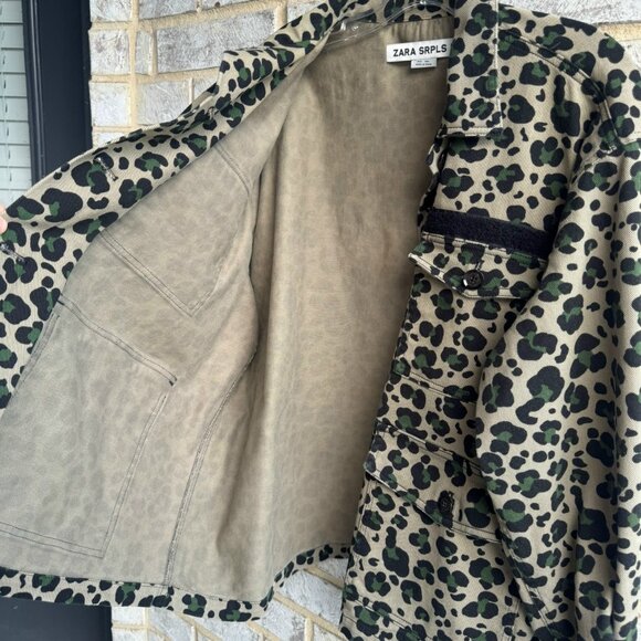 Zara SRPLS Long Sleeve Button Up Animal Print Cotton Blend Jacket Women's Size L - Picture 7 of 11